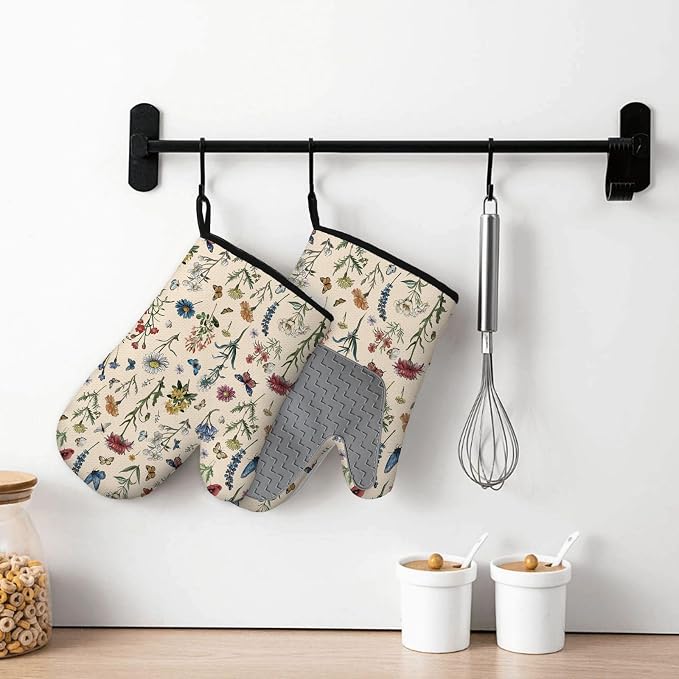 Vintage Floral Oven Mitts and Pot Holders 3Pcs, Retro Floral Silicone Oven - Image 6