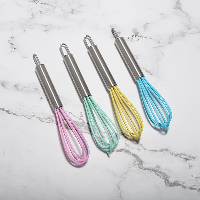Mini Whisks 6 inch 4Pcs silica gel stainless steel Whisk, Hand Egg Mixer - Image 5