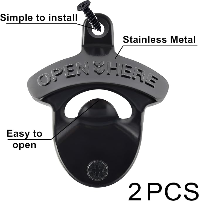 Black Beer Bottle Cap Opener Wall Mounted, Stainless Cooler Mounted Soda Top - Image 2