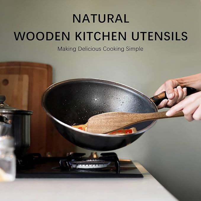 2pcs Wooden Spatulas for Cooking, 13inch Coated Acacia Wood Turners for Frying - Image 4