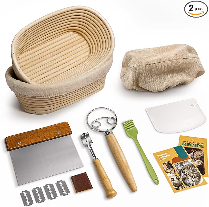 Rorecay Banneton Bread Proofing Baskets Set of 2, 10 Inch Oval Cane Sourdough by Rorecay