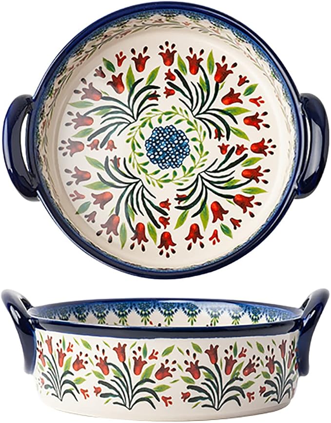 Vintage Style Tulip Flower Pattern Ceramic Bakeware Casserole Dish Baking Pan by Bicuzat