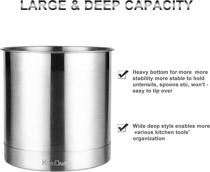 KSENDALO Stainless Steel Utensil Holder 7x7inch Large Utensil Holder - Image 5