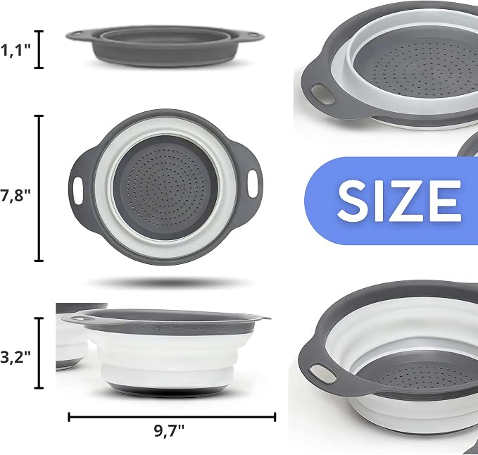 Round Silicone White Colander Collapsible – Foldable White Kitchen Strainer - Image 2
