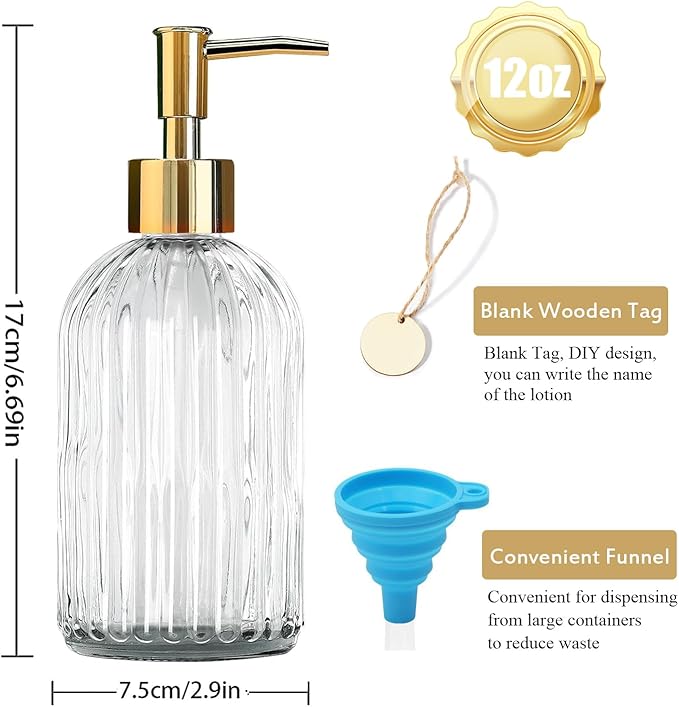 14Oz Gold Pump Glass Soap Dispenser, - Image 3