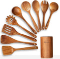 Wooden Spoons for Cooking, Wooden Cooking Utensil Set, 10-Piece Wooden Kitchen by WOTTISH