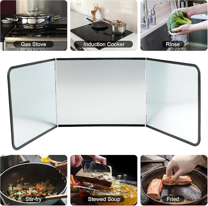 3 Sided Foldable Splatter Guard, Stainless Steel Grease Splatter Screen - Image 9