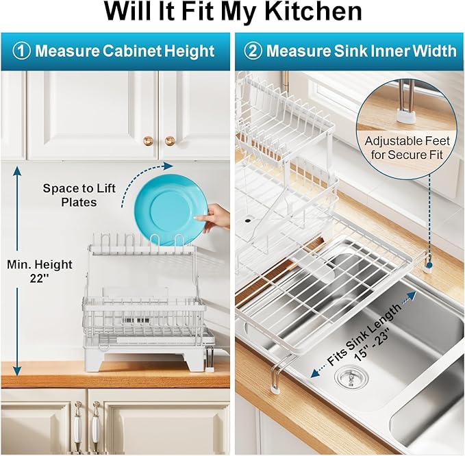 GSlife Large 2 Tier Dish Drying Rack, Expandable Heavy-Duty Dish Rack - Image 7
