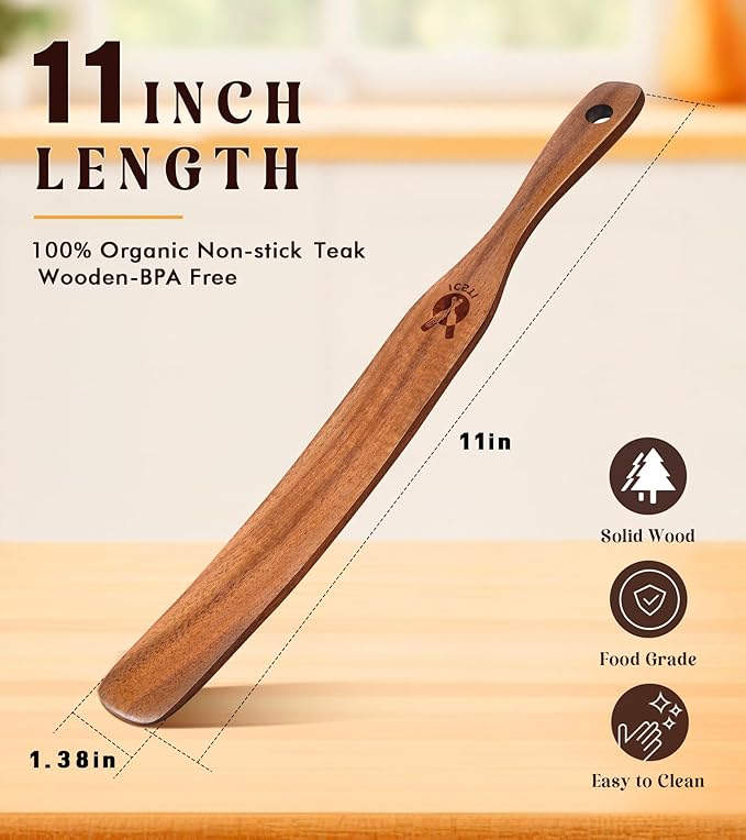 2 Pack Wooden Spurtle for Sourdough Starter, Reaching Bottom of Jar, Dough Whisk - Image 2