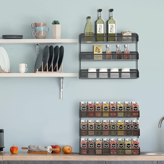 AULEDIO 2 Pack Spice Rack Organizer, 3 Tier Counter-top Stand or Wall Mounted - Image 3