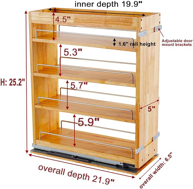 OCG 4-Tier Pull Out Kitchen Cabinet Spice Rack Holder Shelves, spice - Image 2