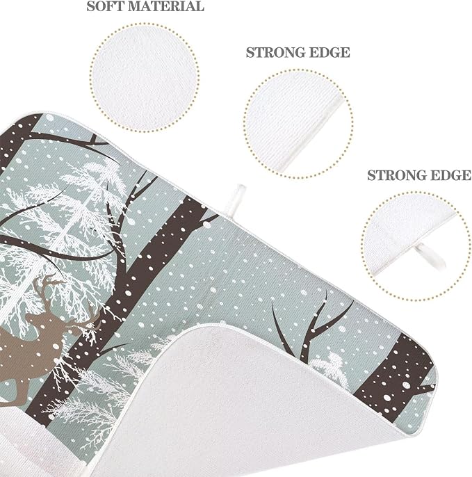 Winter Dish Drying Mat 18 x 24 inch Winter Landscape Snow Tree Deer Decorative - Image 3