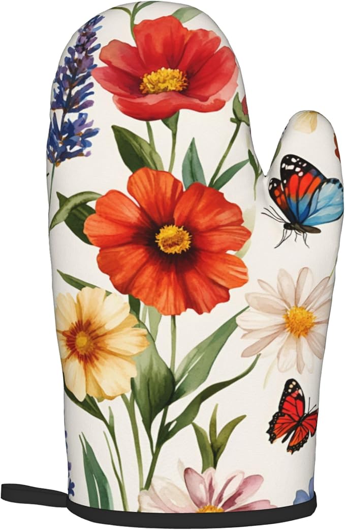 Cute Oven Mitts and Pot Holders Sets Poppy Daisy Flowers Kitchen Gloves - Image 4