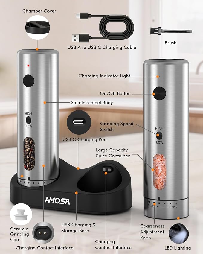 Electric Salt and Pepper Grinder Set, Upgraded 2-Speed Setting, External 6 - Image 7