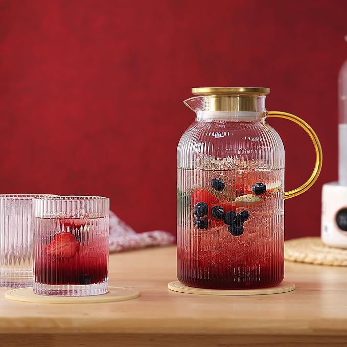 2 Pack Glass Pitchers with Lid and 2 Cups, 68oz/ 2 Liter Glass Water Pitcher - Image 8