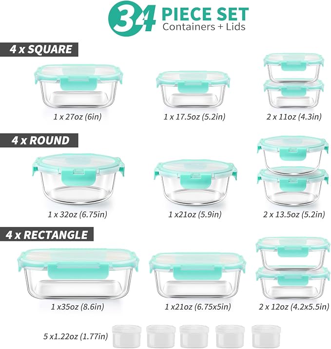 34pcs Glass Food Storage Containers - Image 2