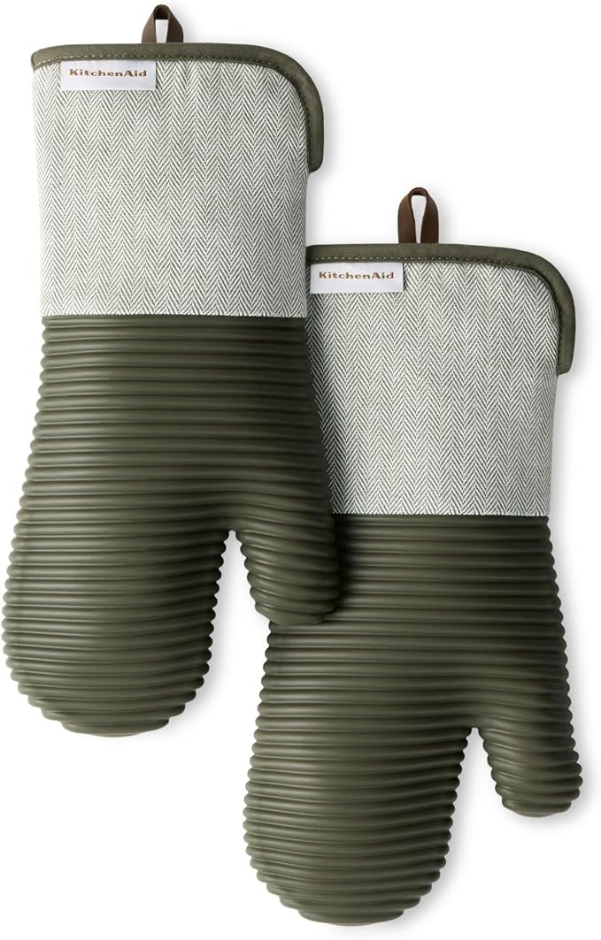 KITCHENAID® Evergreen Design Series Herringbone Ribbed Soft Silicone Oven Mitts by KitchenAid
