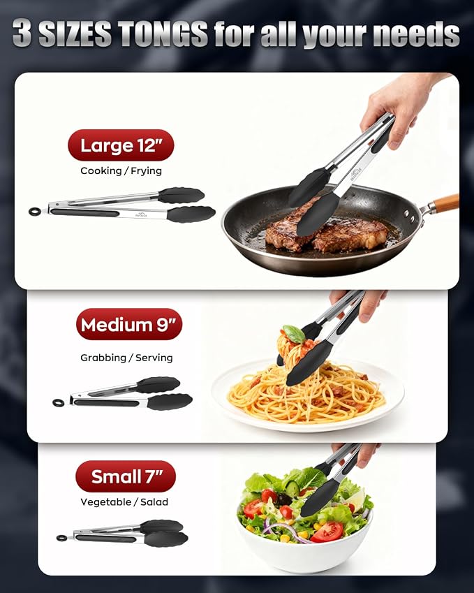 600ºF Heat Resistant Kitchen Tongs, Premium Locking Cooking Tongs - Image 8