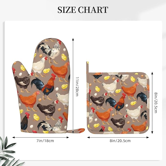 Fun Hen Chicken Rooster Oven Mitts and Pot Holders Set of 4 Silicone Heat - Image 3