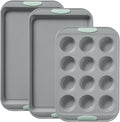 Pyrex 3-Piece Metal Cookie & Muffin Sheet Bakeware Set, Lightweight Stainless by Pyrex