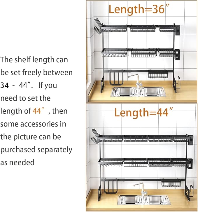 PUSDON Over Sink Dish Drying Rack Stainless Steel, Adjustable Large Dish Drainer - Image 5