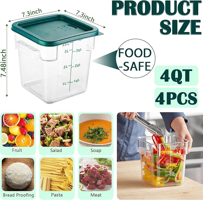 4 Pack 4QT Food Storage Containers - Image 2