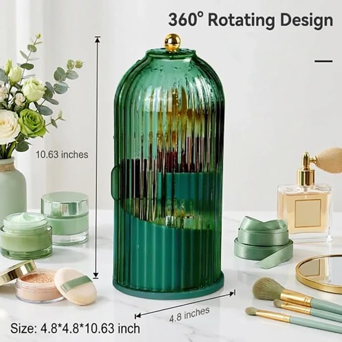 Makeup Brush Holder with Lid 360° Rotating 3-Compartment Makeup Organizers - Image 2