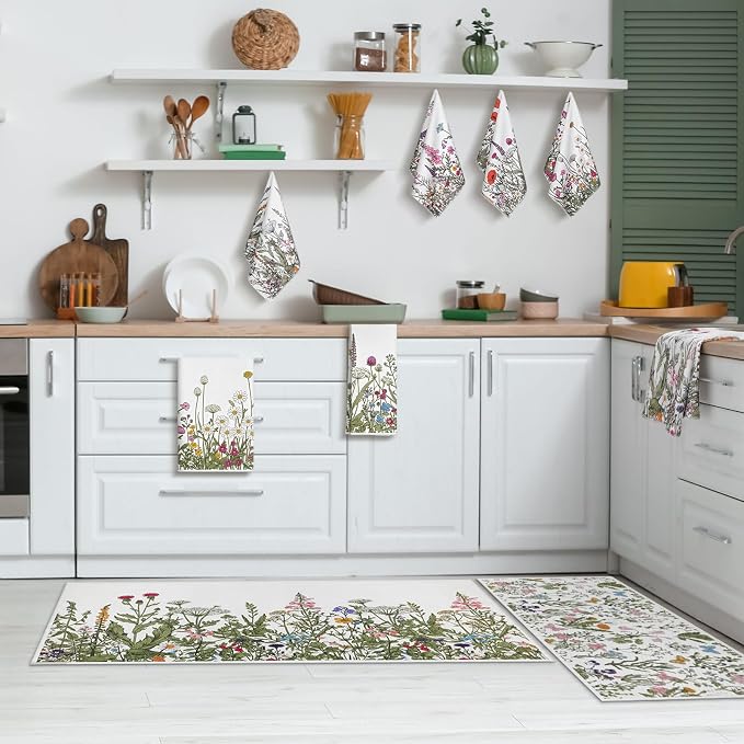 Fanfanwin 10 Pcs Wildflower Kitchen Decor Set Floral Kitchen Towels and Rugs - Image 7