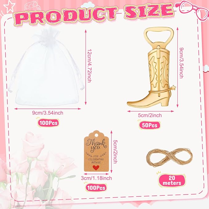 Meanplan 251 Pcs Cowboy Boot Bottle Opener Set Cowgirl Western Derby Wedding - Image 2