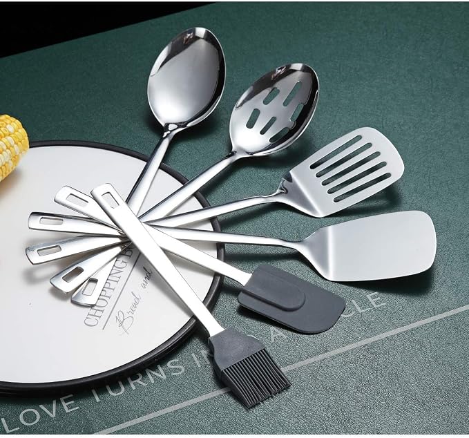 Cooking Spoon, Berglander 6 Pieces Spatula Set Stainless Steel, Metal Spatula - Image 4