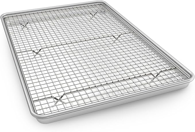 24 Inch Baking Sheet Pans with Rack Set, Natural Aluminum Cookie Sheet by EWFEN