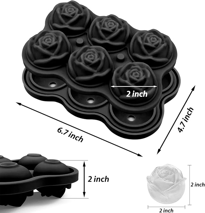 CAMKYDE Rose Ice Cube Tray 2 Inch, 6 Cavity Silicone Rose Ice Cube Mold - Image 2