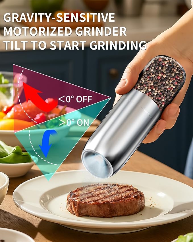 CIRCLE JOY Gravity Electric Salt and Pepper Grinder Set, Battery Powered - Image 2