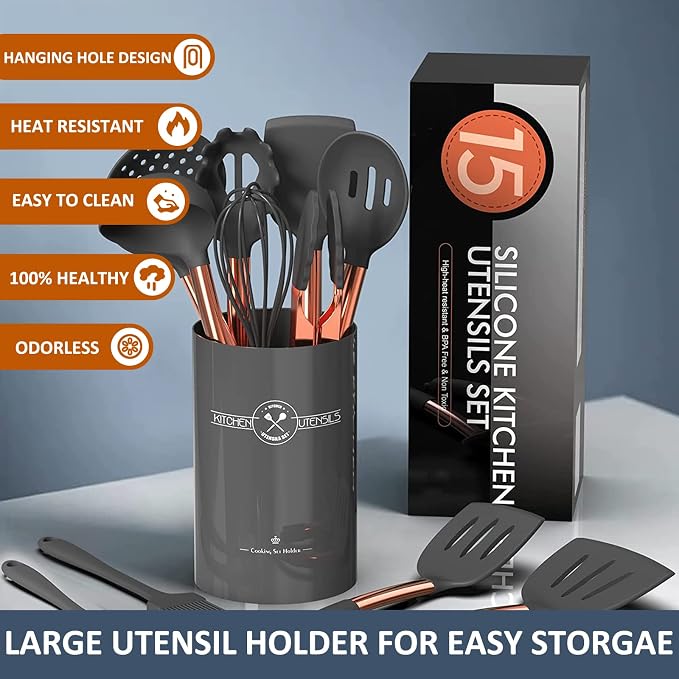 Silicone Cooking Utensil Set, Umite Chef Kitchen Utensils 15pcs Cooking - Image 5