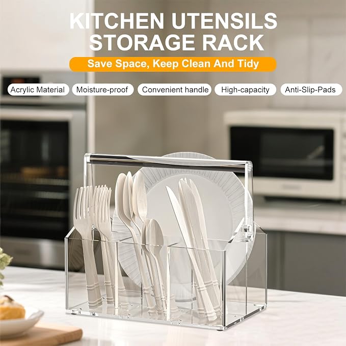 Acrylic Utensil Caddy.Silverware Organizer & Utensil Holder-Heavy-Duty - Image 2