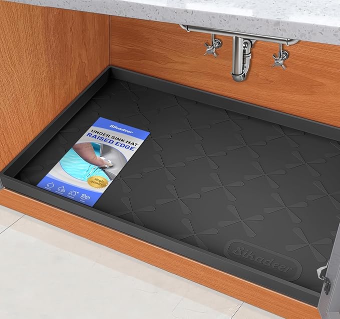 SIKADEER 19" x 19" Under Sink Mat Waterproof, Silicone Mat Kitchen Drawer Shelf by SIKADEER