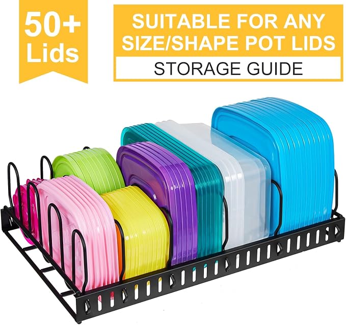 X-cosrack Metal Food Container Lid Organizer&Adjustable 6 Dividers Storage - Image 3