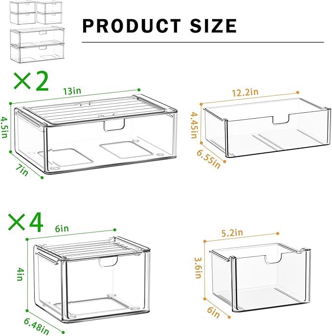 caktraie Acrylic Storage Drawers Set of 6, Plastic Organizer Bins - Image 3