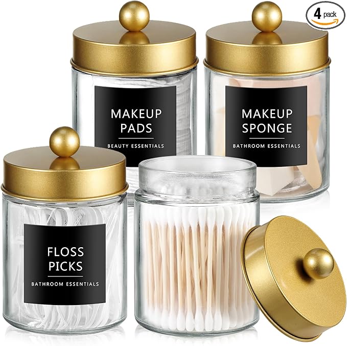 SheeChung Qtip Dispenser Holder 4pcs, Glass Apothecary Jars by SheeChung