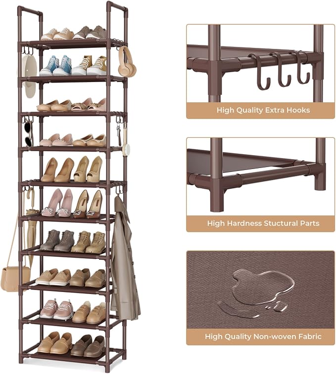 VTRIN 10 Tiers Tall Shoe Rack Holds 20-25 Pairs of Shoes Sturdy Vertical Shoe - Image 4