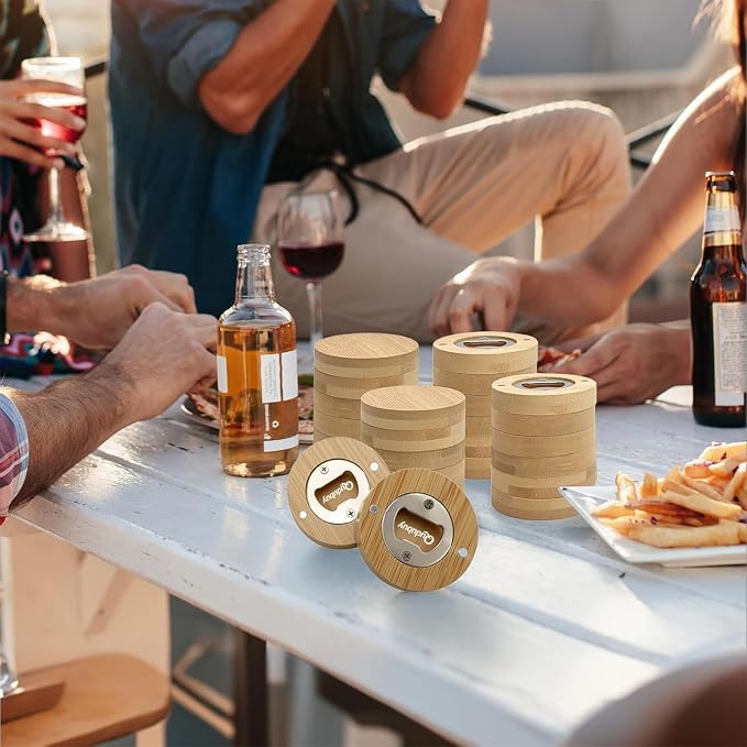 24 Pcs Magnetic Bottle Opener 2.5In DIY Bamboo Round Shape Beer Openers Wooden - Image 4