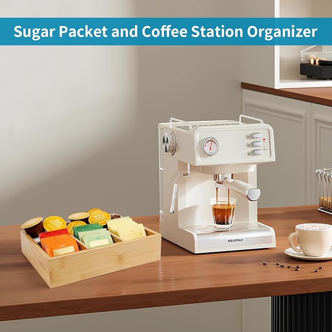 Tea Bag/Sugar Packet Holder, Coffee Station Condiment Organizer, Bamboo Tea - Image 4