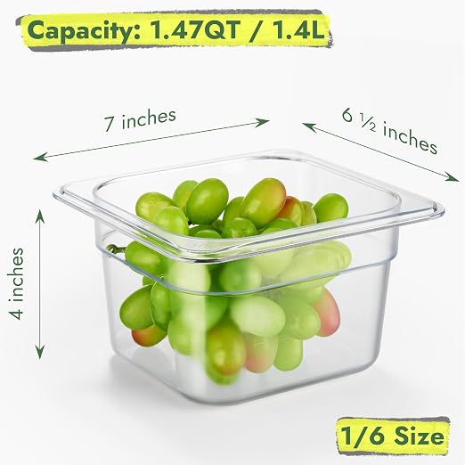 CURTA 6-Pack 1/6 Size 4" Deep NSF Polycarbonate Food Pans - Image 2