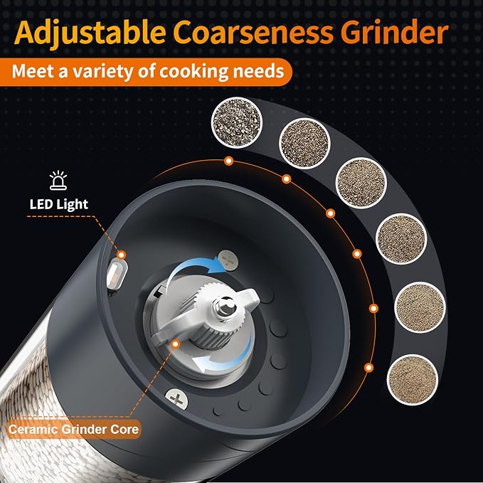 2Pack Electric Salt and Pepper Grinder Set USB Rechargeable - Image 3