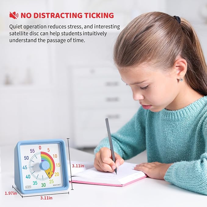 Secura 60-Minute Visual Timer for Kids, Time Clocks, Countdown Timer for Office - Image 5