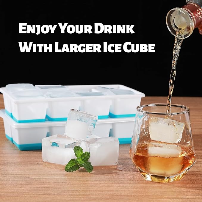 Large Ice Cube Trays with Lid, Jrisbo 2 Pack Stackable Silicone Ice Cube Molds - Image 5