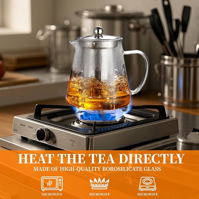 Glass Teapot with Stainless Steel Infuser, Borosilicate Tea Kettle - Image 6