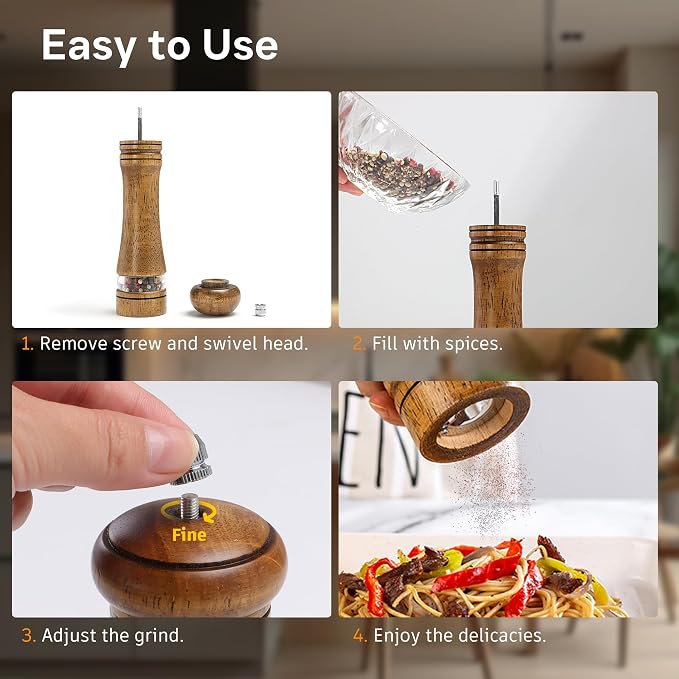 Wooden Salt and Pepper Grinder Set, Premium Oak Wood Salt Grinders Shakers - Image 6