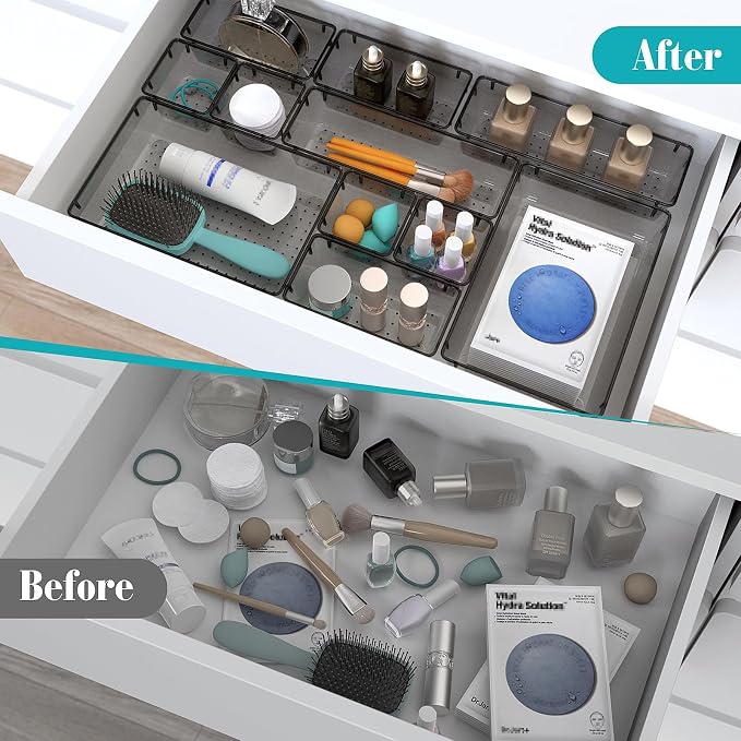 StorMiracle 33 PCS Clear Plastic Drawer Organizers Set, 4 Size Desk Drawer - Image 4