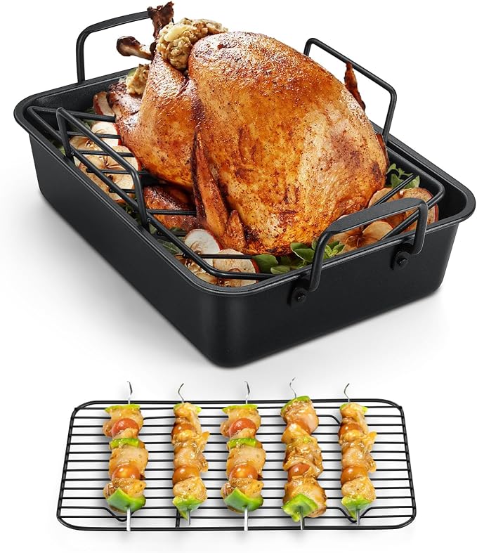 TeamFar Roasting Pan, 14” Nonstick Deep Lasagna Brownie Turkey Pan by TeamFar